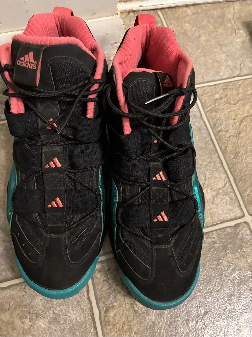 adidas Black Teal Pink High-Top Sneakers